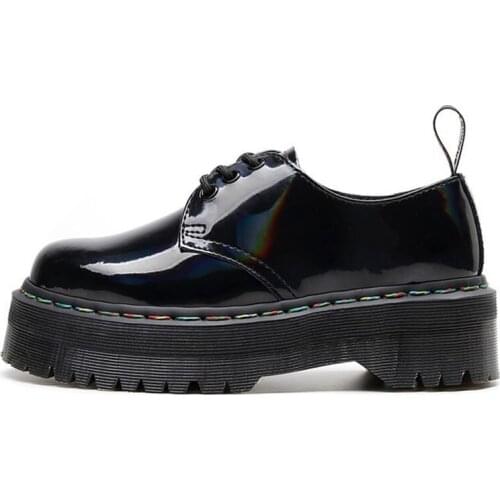 Laser Martens Shoes Fashion Leather Women Shoes British Student black platform boots Lace-Up Goth Shoes womens designer boots