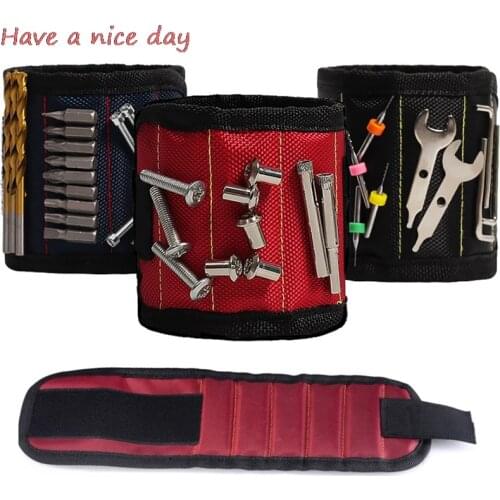 Hot Magnetic Wristband Hand Wraps Tool Bag Electrician Wrist Screws Holder Bracelet For Home Repair(three Rows 6 Magnets