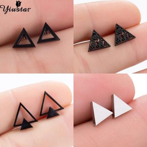 Fashion Cute Geometric Triangle Stud Earrings for Women Black Stainless Steel Earrings Men Punk Multi Ear Piercing Jewelry Mini