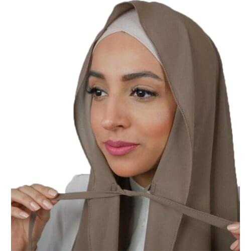 2021 New Women Plain Heavy Chiffon With Lacce And Rope Style Hijab Wrap Solid Color Muslim Hijabs Scarf Headscarf 20 COLOR