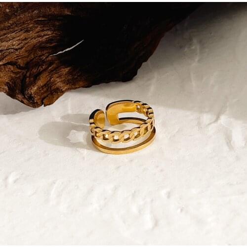 Monlansher Double layer Geometric Line Chain Ring Stainless Steel Metal Open Rings For Unisex Minimalist Tail Rings Jewelry 2021