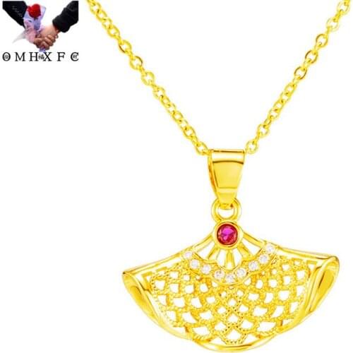 OMHXFC Wholesale PN621 European Fashion Fine Woman Girl Party Birthday Wedding Gift Skirt AAA Zircon 24KT Gold Pendant Charm