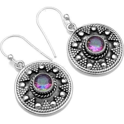 Genuine Mystic topaz 925 Sterling Silver Earrings, 31 mm, AE2551