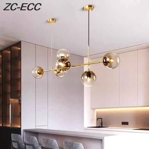 ZC-ECC Nordic long chandelier dining room living room chandelier glass bulb metal pole chandelier Free Shipping