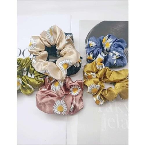 Fashion Woman Girls Daisy Printting Hair Scrunchies Satin Elastic Hair Ties Sweet ​Headwear ​Ponytail Casual Hair Accessories