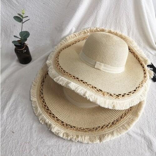 Handmade Women Summer Wide Brim Sun Straw Hat UV Protect Beach Cap Girls Elegant Floppy Top Visor Burr Hat Sombreros De Mujer