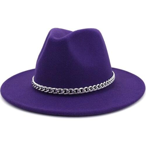 X3017 New Arrival Wool Felt Hats Wool Fedora Hats Wide Brim Woolen Hat Fashion Jazz Hat Adjustable Metal Chain Decorate