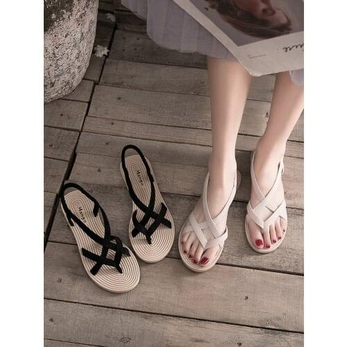 Flip-Flops Fairy Style Student Versatile Ins Trendy Cross Summer Flat Shoes 2021 New Roman Style Shoes kawaii shoes