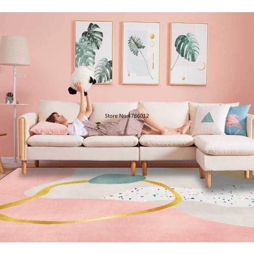 Modern Nordic light luxury girl powder golden terrazzo stitching living room bedroom bedside carpet floor mat customization