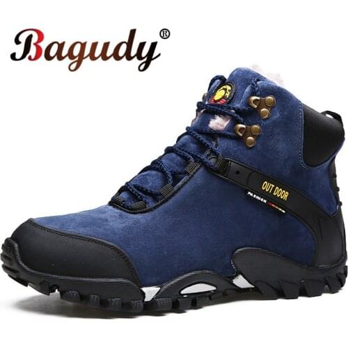 Super Warm Men Winter Leather Snow Boots Outdoor Leisure Boots Warm Fur&Plush Lace Up Sneakers Boots Men Winter Boots Work Shoes
