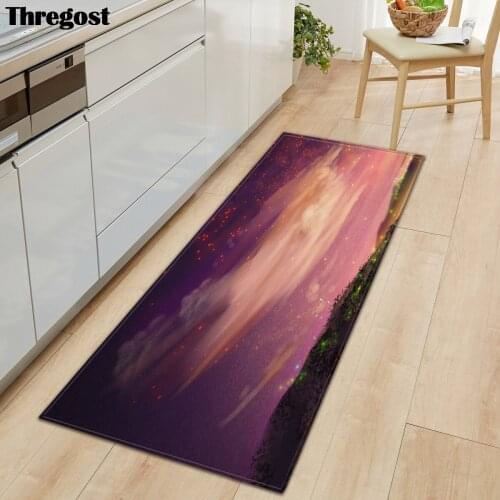 Thregost Microfiber Kitchen Mats Printed Flannel Long Living Room Bathroom Floor Carpet Anti-Slip Home Rugs for Stair Steps