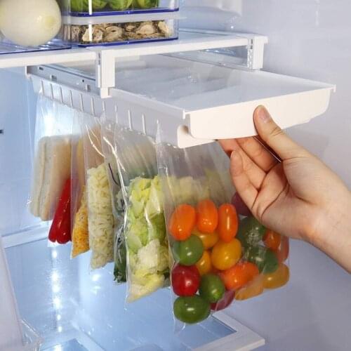 Hanging refrigerator storage rack hanging storage clip sliding rail tray for food bag zip-bag holder fresh save space