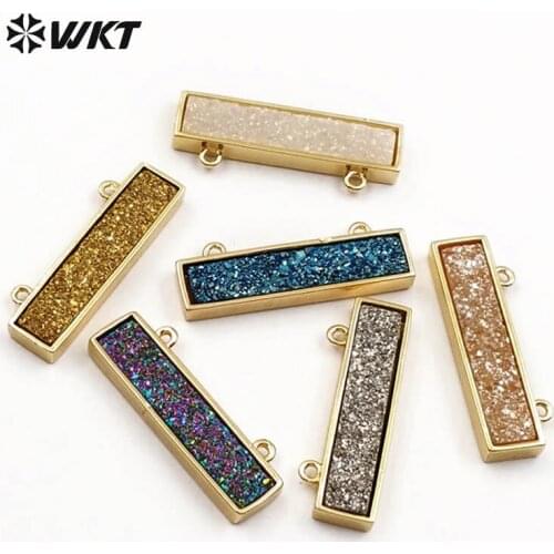 WT-P1417 Double Connector In Gold Plating Rectangle Shape Natural Stone Pendant For Women Dainty Necklace Pendant Design
