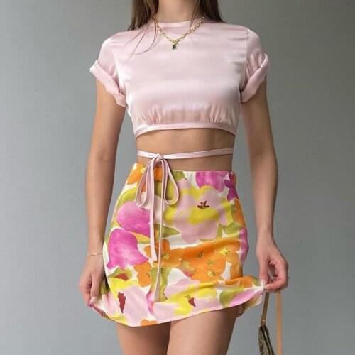 TYJTJY Floral Mini Skirt Tie Dye Oil Print Vinatge with Lining 2021 Summer Ladies Streetwear Chiffon High Waist Skirts Women