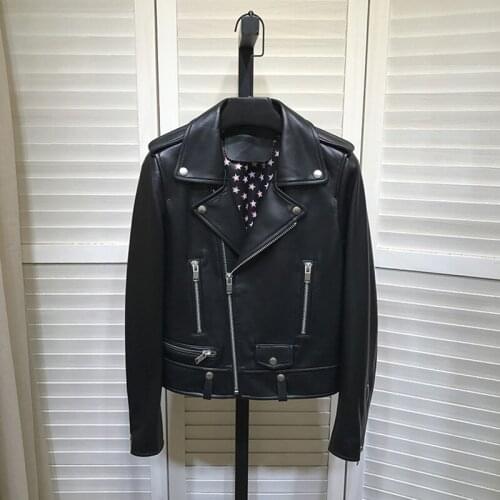 Chic womens Leather Biker jackets 2020 Autumn New designer High quality sheep skin Real leather coat C308