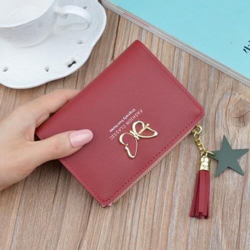 Womens Wallets Small Mini Safe Money Bag Female Short Butterfly Fringed Zipper Purse Credit Card Holder Coin Purse Carteira
