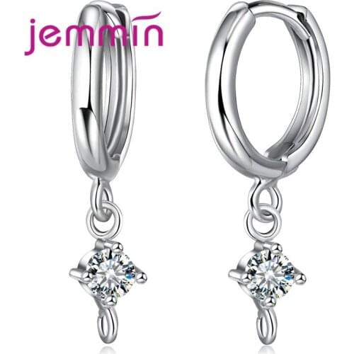 Elegance Simple DIY Earrings Women Girls Best Decoration 925 Sterling Silver Round Crystal Stone Femme Jewelry accessory