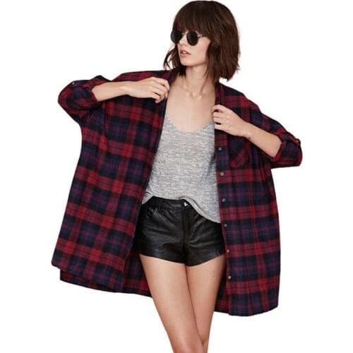 Women Tops Top Cotton Full Patchwork Vadim Korean 2019 New Pattern Single Row Cell Shirt Loose Coat Lapel Sleeve Easy Woman