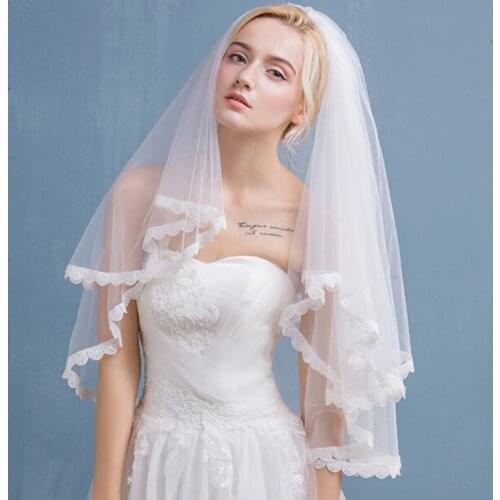 2021 Simple Bridal Veil Women Two Layers Tulle Lace Edge Wedding Party Gifts Accessories With Comb