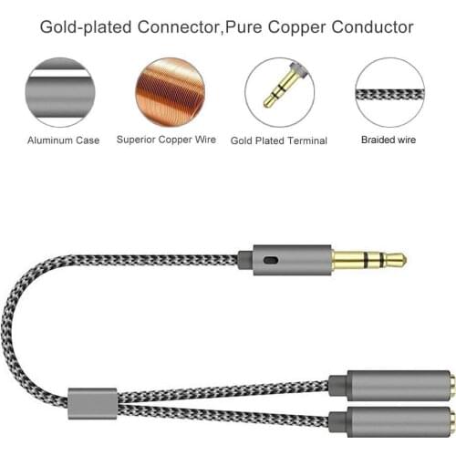 3.5mm Stereo Audio 1 Male to 2 Female Headphone/Mic Y Splitter Cable 3.5mm 3 Pole Male Port Convert to Dual 3.5 Female Port