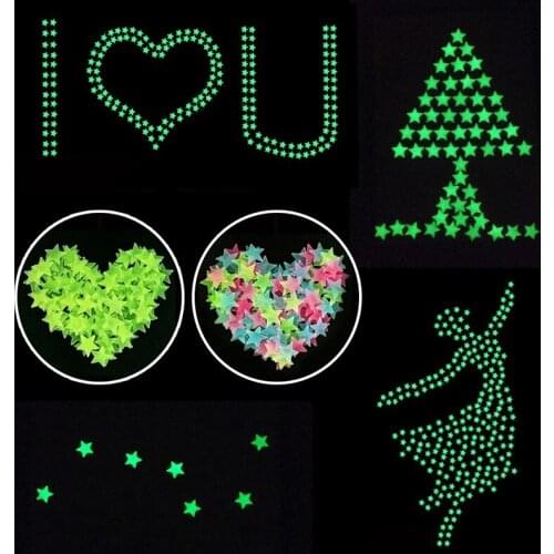 50pcs Stars/Moon Glow Sticker Luminous In Dark Night Fluorescent Wall Art 3D Home Decals for Kids Room Ceiling Switch Decoration