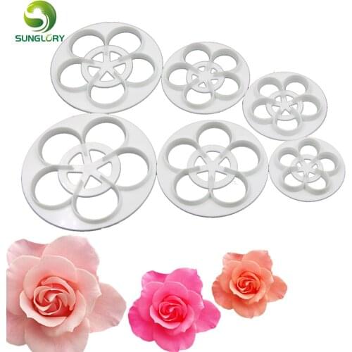 6PCS Plastic Gum Paste Flowers Cookie Cutter Rose Sugarcraft Cookie Mold Fondant Cutter Cake Decorating Tools Baking Cake Mold