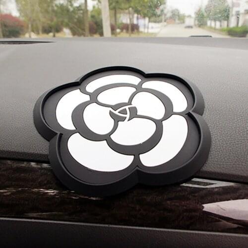 Car Ornament PVC Camellia Anti Slip Mat Automobiles Interior Dashboard Decoration Non-slip Pad Accessories For Mobile Phone GPS