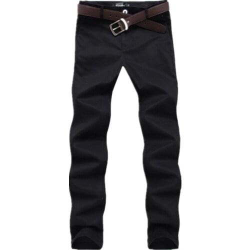 Twill Business Pants Men 2020 Mens Pure Cotton Slim Trousers Solid Khaki Black Casual Chino Pants Men No Belt