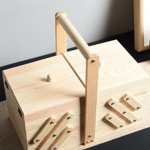 1pc Wooden Sewing Box Jewelry Storage Box Cosmetics Case Organizer For Home Solid Wood Cosmetic Storage Box