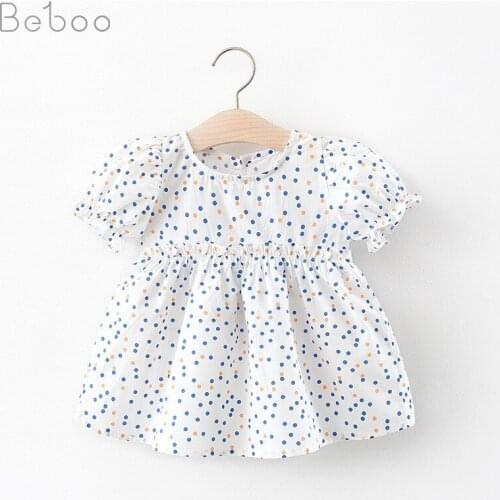 Childrens Clothing Summer New Girls Dresses Fashion Princess Style Pure Cotton Dress Dot Printing Bow Dress 1-5y Kids Clothes