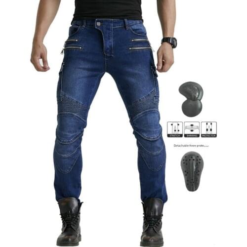 Mens motorcycle jeans straight slim zipper multi-pocket style jeans protective pad safe riding jeans