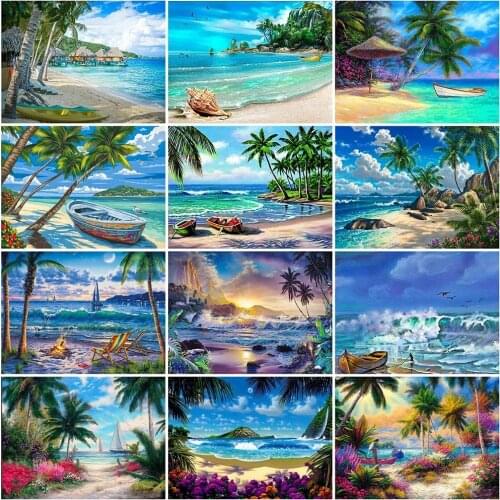 FIYO 5D DIY Diamond Painting Seaside Full Drill Square Round Diamond Embroidery Landscape Mosaic Summer Needlework Home Decor