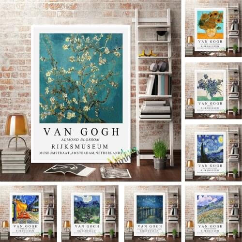Van Gogh Art Print Exhibition Series Wall Decor Poster Cafe Terrace Cat Canvas Painting Picture For Living Room Home Decor Gift