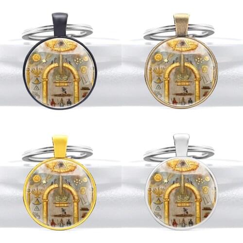 Buy 1 Get 1 Retro Bronze Masonry Symbols Glass Dome Key Chain Classic Men Women Free and Accepted Masons Jewelry Gift Key Ring