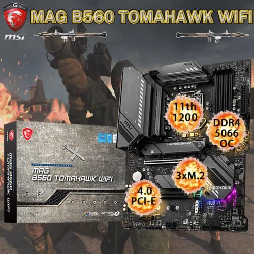 LGA1200 MSI MAG B560 TOMAHAWK WIFI Motherboard Intel 11th-Gen CPU DDR4 128GB M.2 PCI-E 4.0 Chia B560 Placa-mãe 1200 Desktop B560