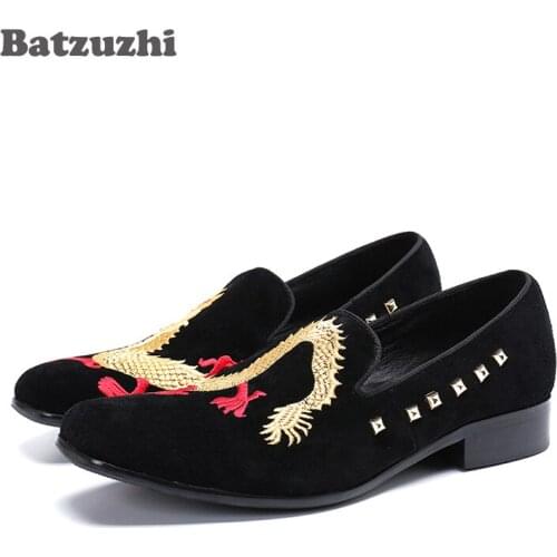 Batzuzhi Fashion Black Men Shoes Chaussures Hommes 2019 New Black Suede Leather Oxfords Flats Designer Dress Shoes for Men, 46