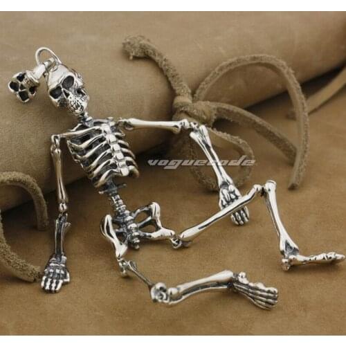 Huge Skull Skeleton 925 Sterling Silver Mens Biker Rock Punk Pendant 9L015