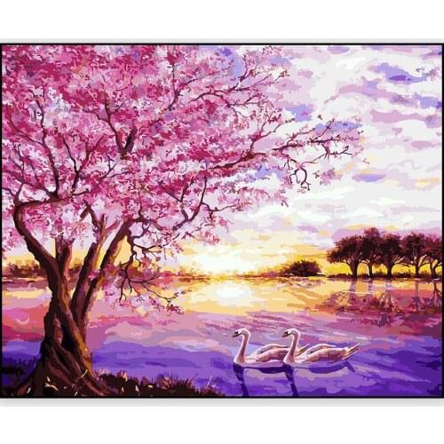 Full Drill 5d Diamond Painting Landscape Cherry Blossoms DIY Square Rhinestone Mosaic Diamond Embroidery Cross Stitch Kits Decor