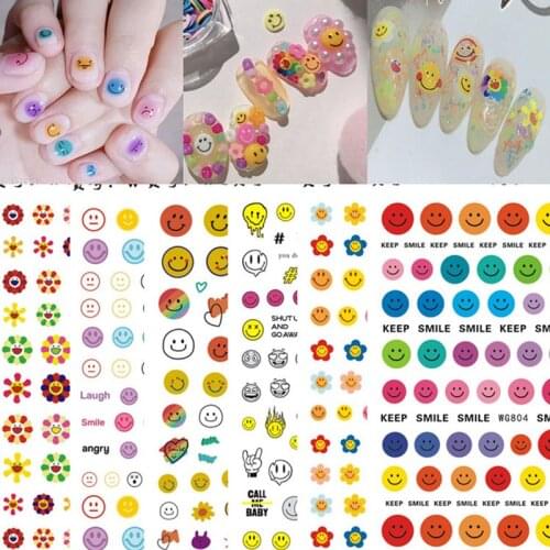 Summer Nails Smile Face 3D Nail Art Stickers Decals Adhesive Maincure Salon Sunflower Nail Art Tool Cute Nails Stickers Design