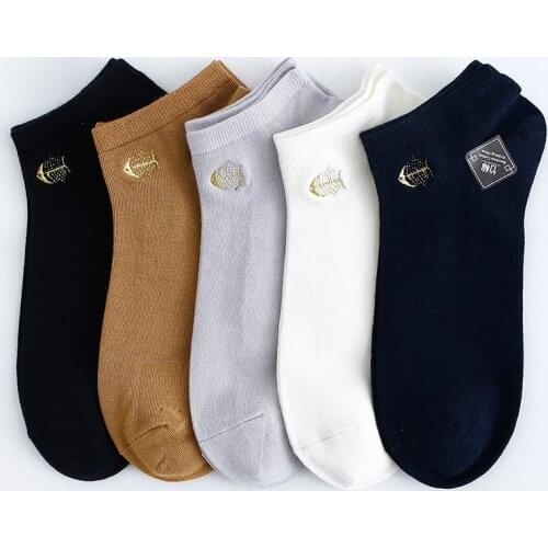 5Pairs/Lot Men Bamboo Cotton Socks Short Summer Embroidered Mens Dress Casual Boat Socks High Quality 2020 New Brand Sokken