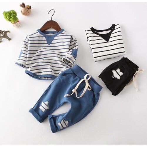 2021 new childrens striped suit male and female infants and young children spring five-star embroidery baby cotton suit