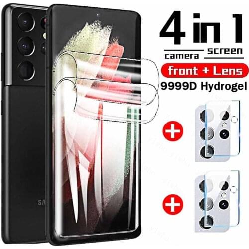 Front Hydrogel Film Back Camera Lens Glass for Samsung Galaxy S21 Ultra Plus Screen Protector S21+ S21ultra S20 Fe Protective