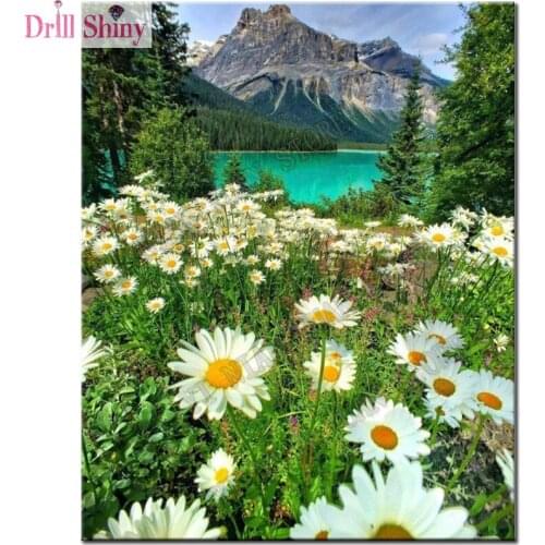 Full square Drill 5D DIY Diamond Painting landscape daisy flower Embroidery Cross Stitch Mosaic Rhinestone Decor new year Gift
