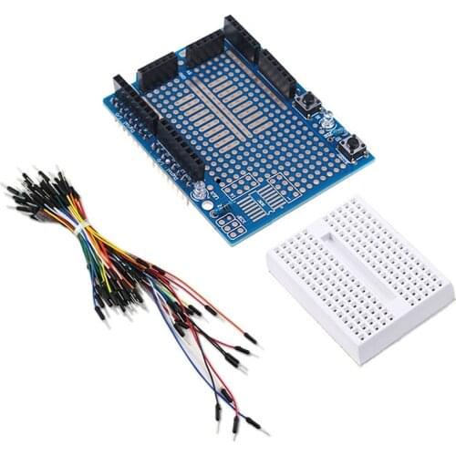 Prototyping Prototype Shield ProtoS + Mini Breadboard + 65pcs Flexible Breadboard Jumper Wires for Arduino for UNO