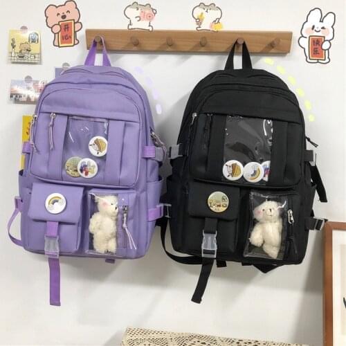 Fashion Womens Backpack Cute Bear Doll School Bags For Teens Girls Nylon Large Capacity Waterproof Student Bookbag 2021