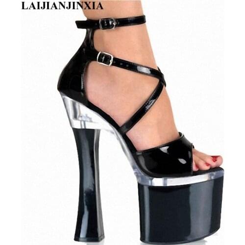 LAIJIANJINXIA Sexy Ankle-Strap Supermodel Catwalk Ultra 18CM High-Heeled Shoes Nightclub Sexy 7 Inch Performance Dance Shoes