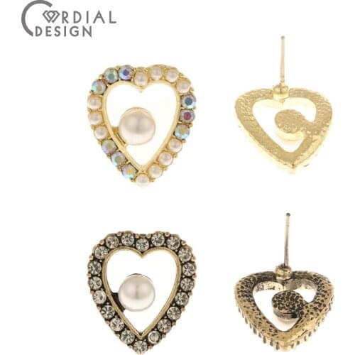 Cordial Design 100Pcs 15*16MM Jewelry Accessories/Earring Findings/Hand Made/Heart Shape/Rhinestone Earrings Stud/DIY Making