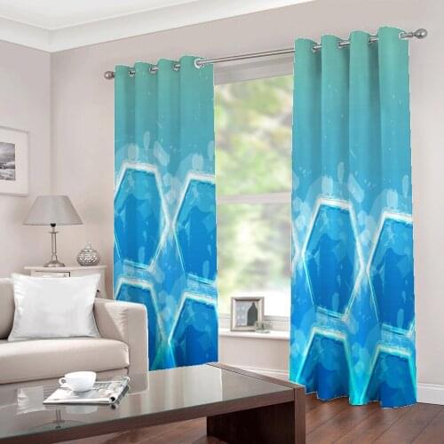Blue Creative geometric pattern window curtain Digital Print For Living room Bedroom Sunshade Blackout Drapes Decor Sets