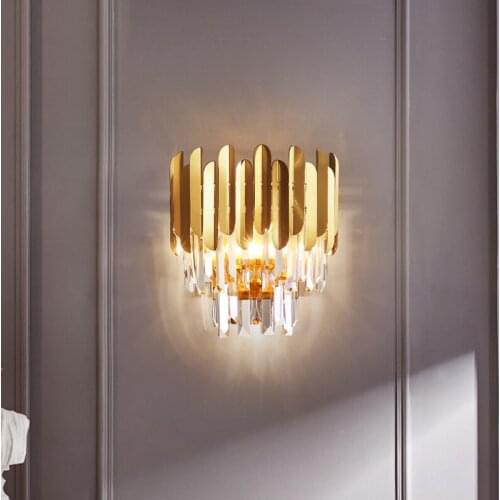 Nordic Luxury Copper Crystal LED Wall Lamps Decorative Sconces Bedroom Light Fixture Bedside Living Room Hotel Aisle Wall Lights