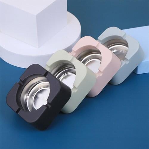 Tobacco Square Ashtray Round Portable Tinplate Plastic Ashtray Living Room Bedroom Office Decoration Cigarette Accessories Tool
